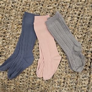 Kate Quinn Kids Cable Knit Socks - Blue, Pink, and Gray - Size 2-4 Year